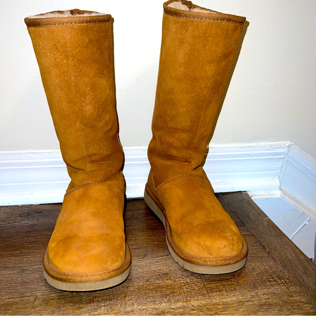 Ugg Authentic Tall Boots - Tan Suede W/ Cream Fur Lining - Zipper Back - Size 7